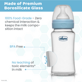Chicco Well Being Glass Feeding Bottle 240 ml Medium Flow Blue