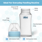 Chicco Well Being Glass Feeding Bottle 240 ml Medium Flow Blue