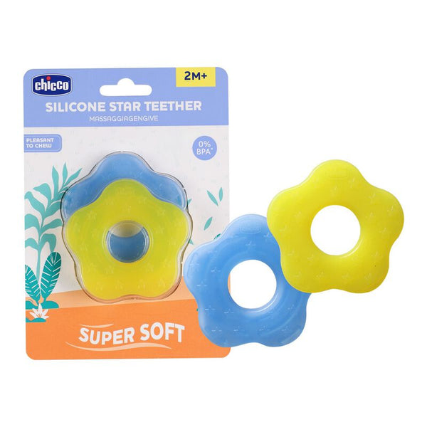 Chicco Teether Supersoft Star 2Pc Blue + Yellow 2M+