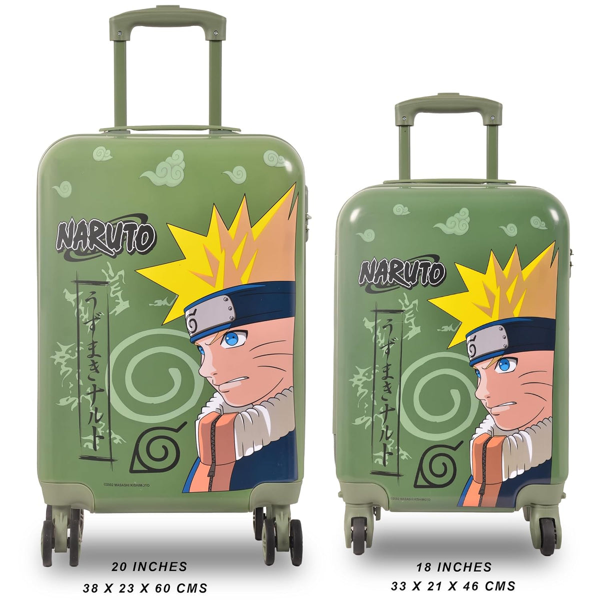 Striders Naruto Anime Kids Rolling Luggage 18 Inch Green