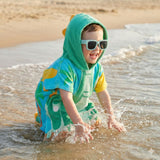 Quad Seven Dino-Mite Dinosaur Hooded Towel Poncho with Sunglasses (2–4 Years) – Soft & Absorbent Beach & Bath Robe