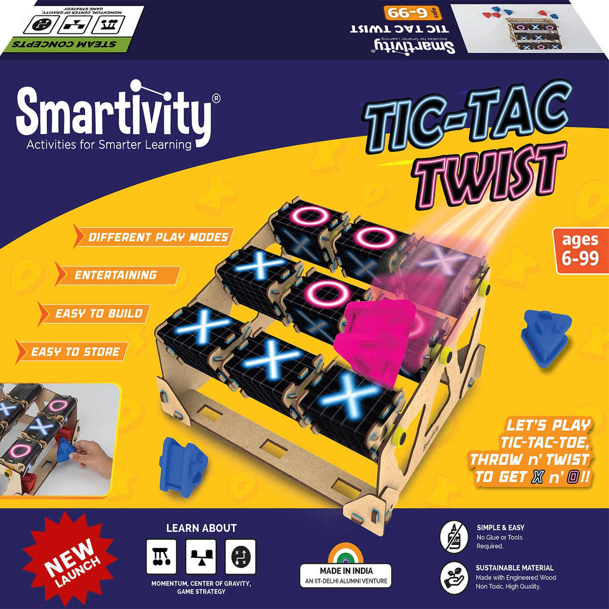 Smartivity Tic Tac Twist DIY Wooden STEM Strategy Board Game 6Y+