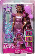 Barbie Fun & Fancy Hair Doll – Colorful Black Hair & Shimmery Pink Dress