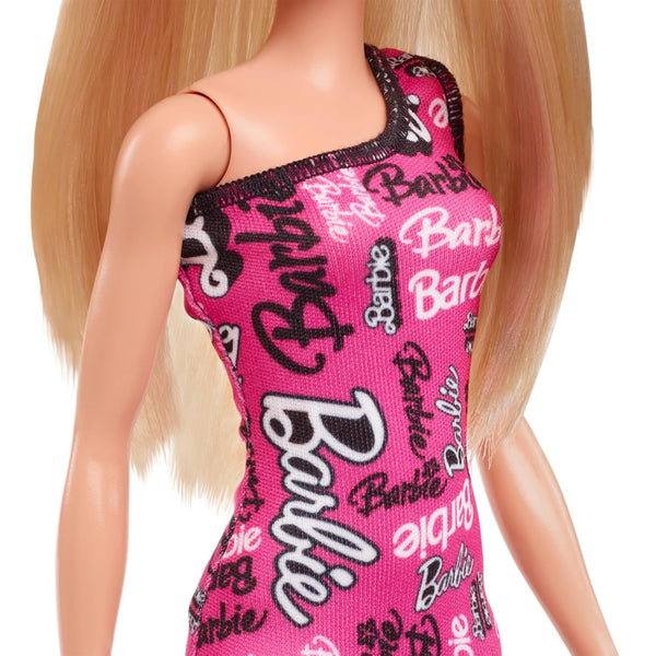 Barbie Fashion Doll With Straight Blonde Hair Wearing Removable Pink Dress & Shoes