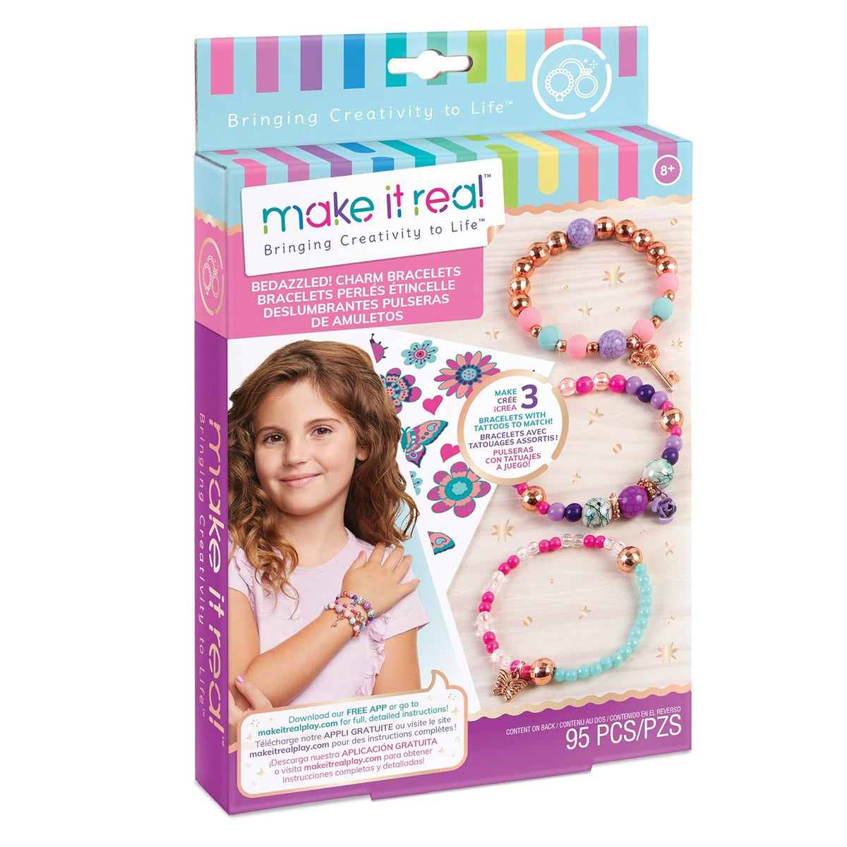 Make It Real Metal Bedazzled Charm Bracelets Kit 104 Pieces Multicolor