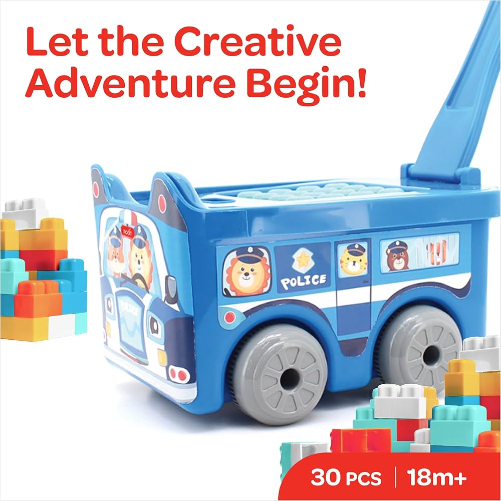 Sunta Police Car Trolley Building Blocks 30 Pieces 18M+