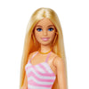 Barbie Blonde Doll with Pink and White Swimsuit, Sun Hat, Tote Bag and Beach-Themed Accessories