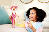 Barbie Blonde Doll with Pink and White Swimsuit, Sun Hat, Tote Bag and Beach-Themed Accessories