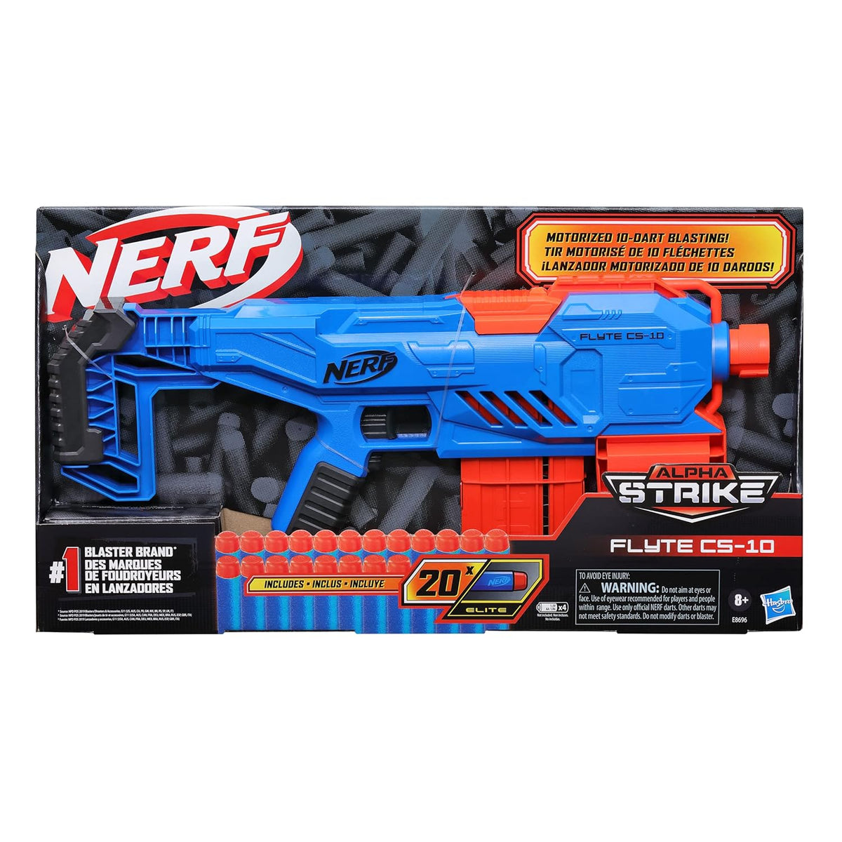 Nerf Alpha Strike Flyte CS-10 Motorised Blaster 10-Dart Clip 8Y+ – Yellow Black