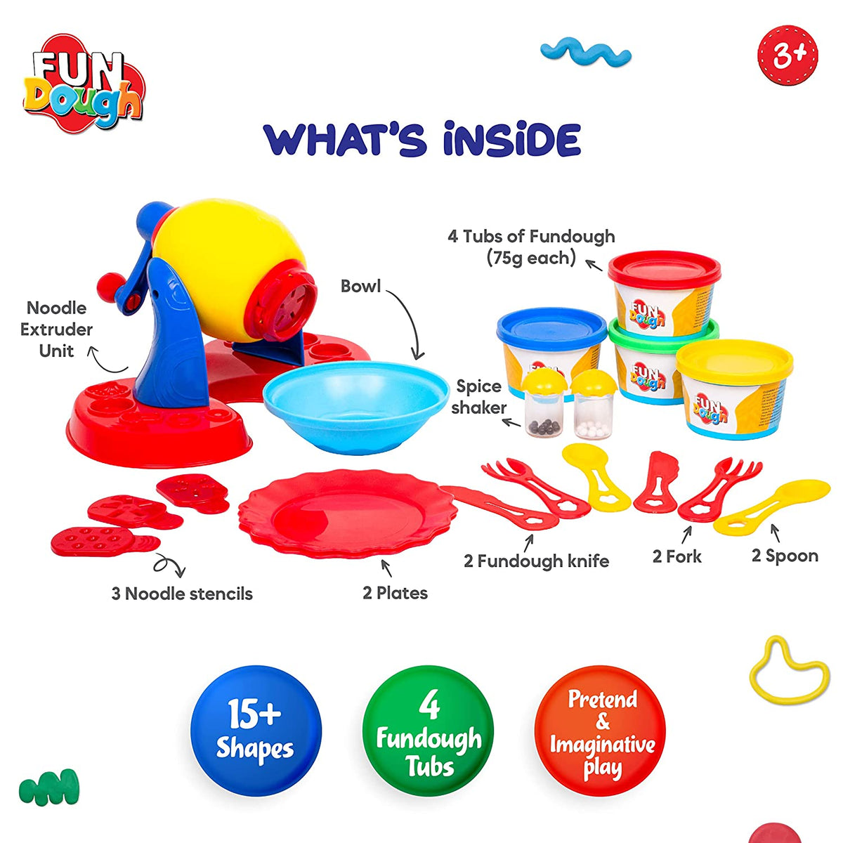 Dough Playset Funskool Fundough Noodle Party 4 x 75g 3Y+ – Multicolour