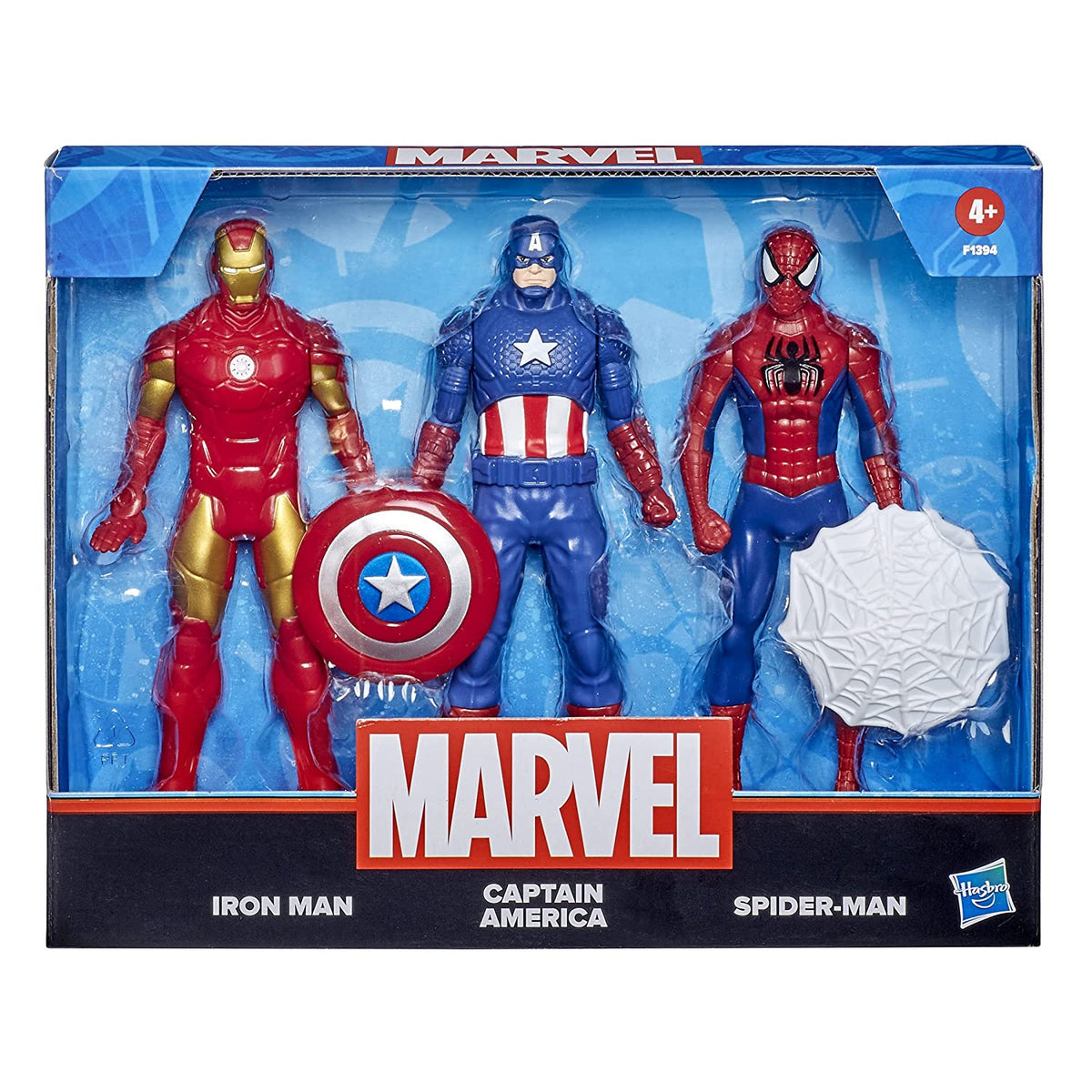 Marvel Action Figure Toy 3-Pack, 6-Inch Figures, Iron Man, Spider-Man, Captain America