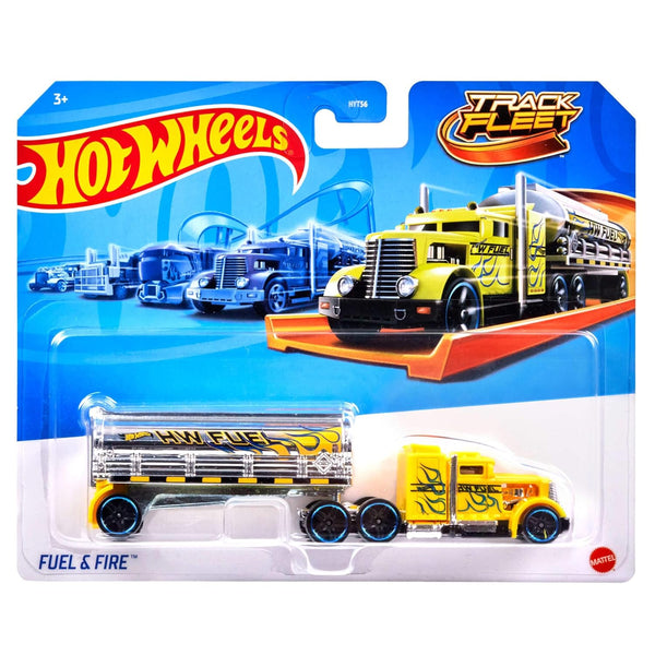 Hot Wheels Track Fleet, 1:64 Scale Die-Cast Toy Vehicle, Combined Cab & Trailer That Works on Tracks - Assorted (Pack 1)
