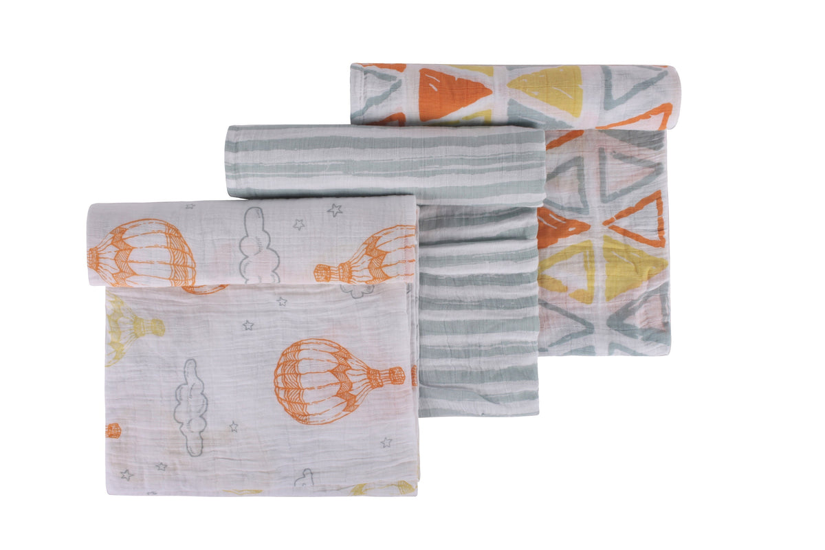 Abracadabra Cotton Muslin Swaddles Pack of 3 – Hot Air Balloon