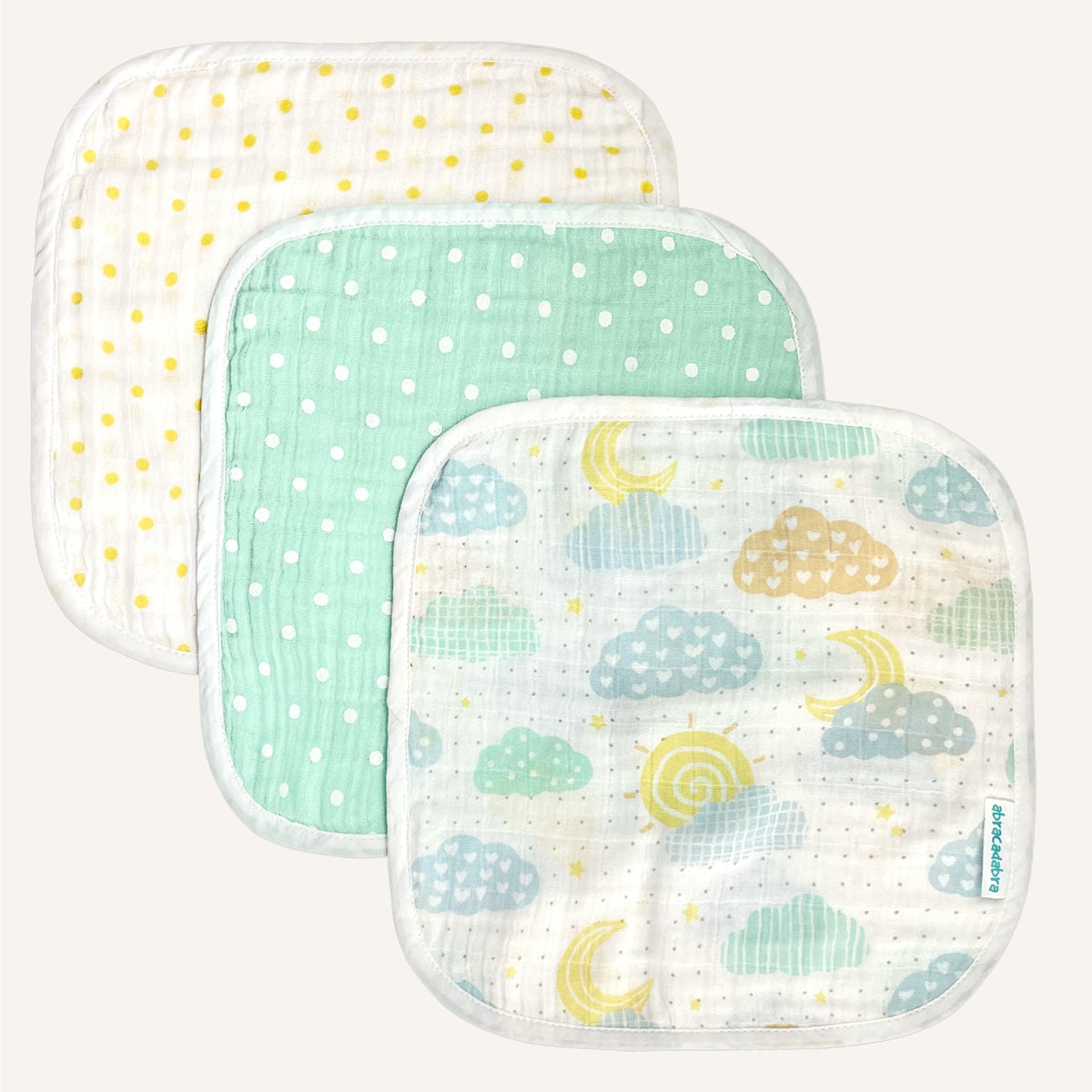 Abracadabra Muslin Wipes Set of 3 25 × 25 cm Lost in Clouds