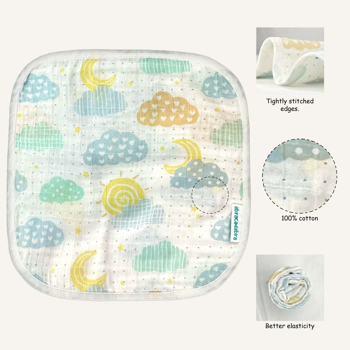 Abracadabra Muslin Wipes Set of 3 25 × 25 cm Lost in Clouds