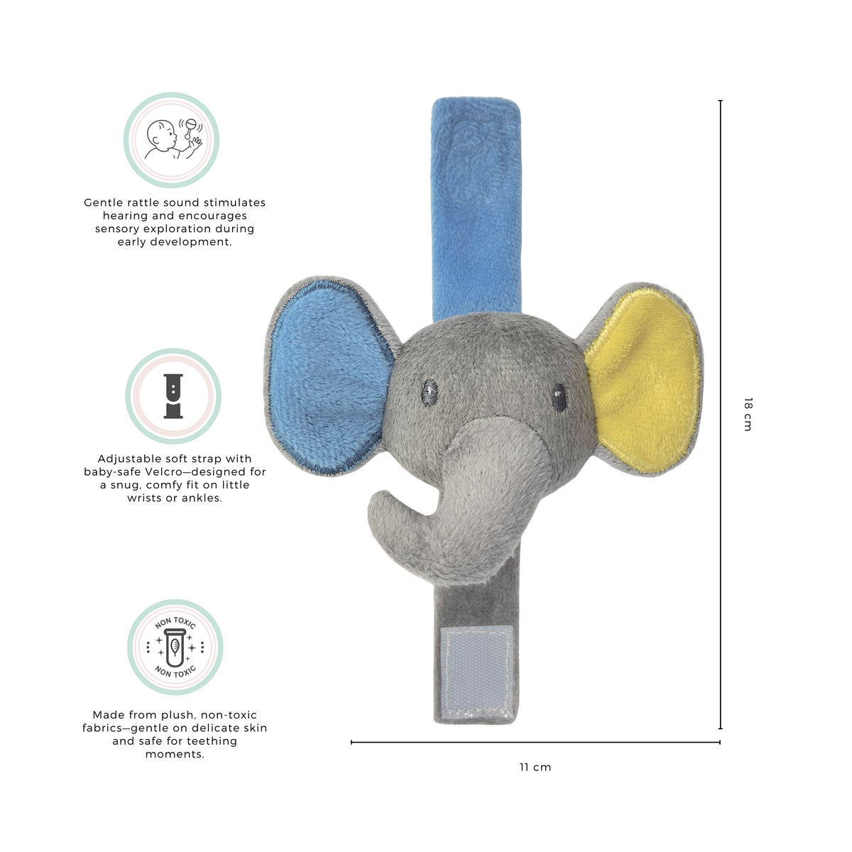 Abracadabra Elephant Wrist Rattle – Soft Sensory Baby Toy