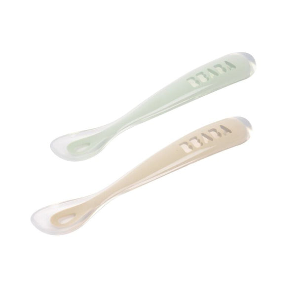 Béaba 1st Stage Silicone Spoons Pack of 2 with Carry Box 4M+ – Clay