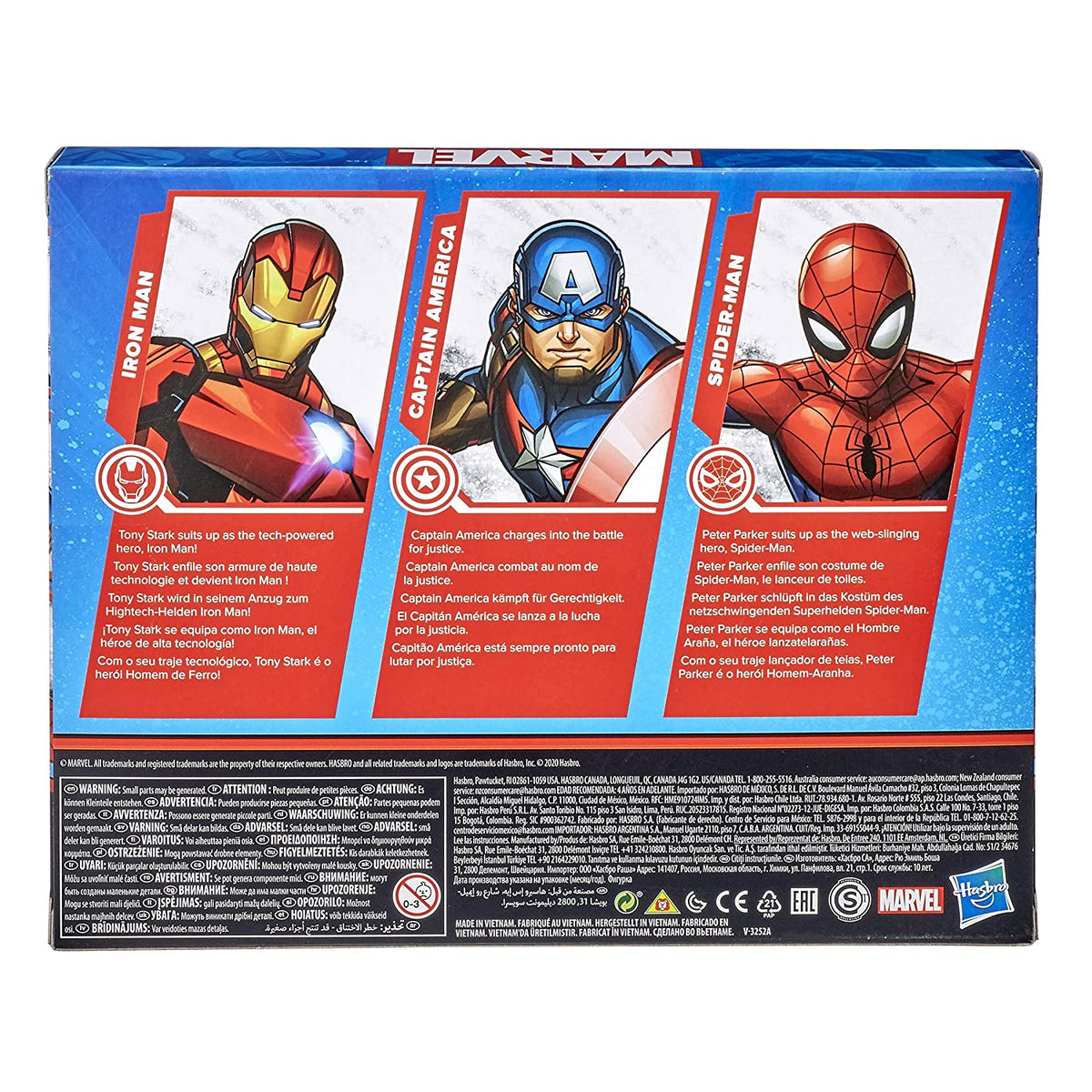 Marvel Action Figure Toy 3-Pack, 6-Inch Figures, Iron Man, Spider-Man, Captain America