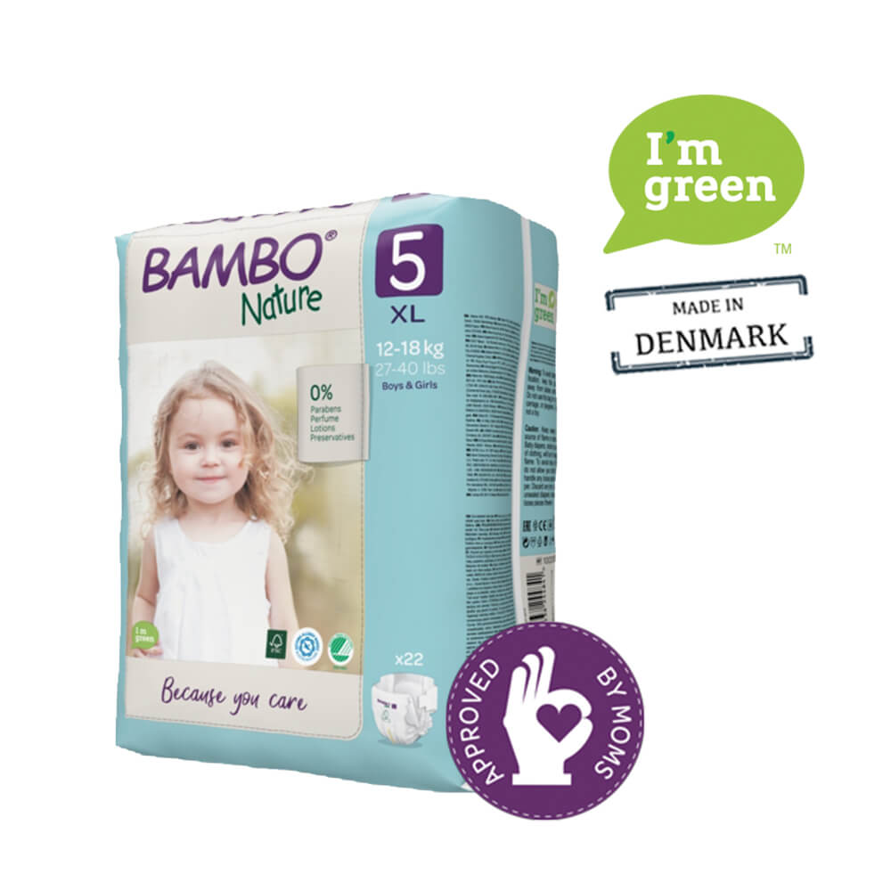 Bambo Nature Premium Baby Tape Diapers Size 5 XL 12–18 kg – 22 Count