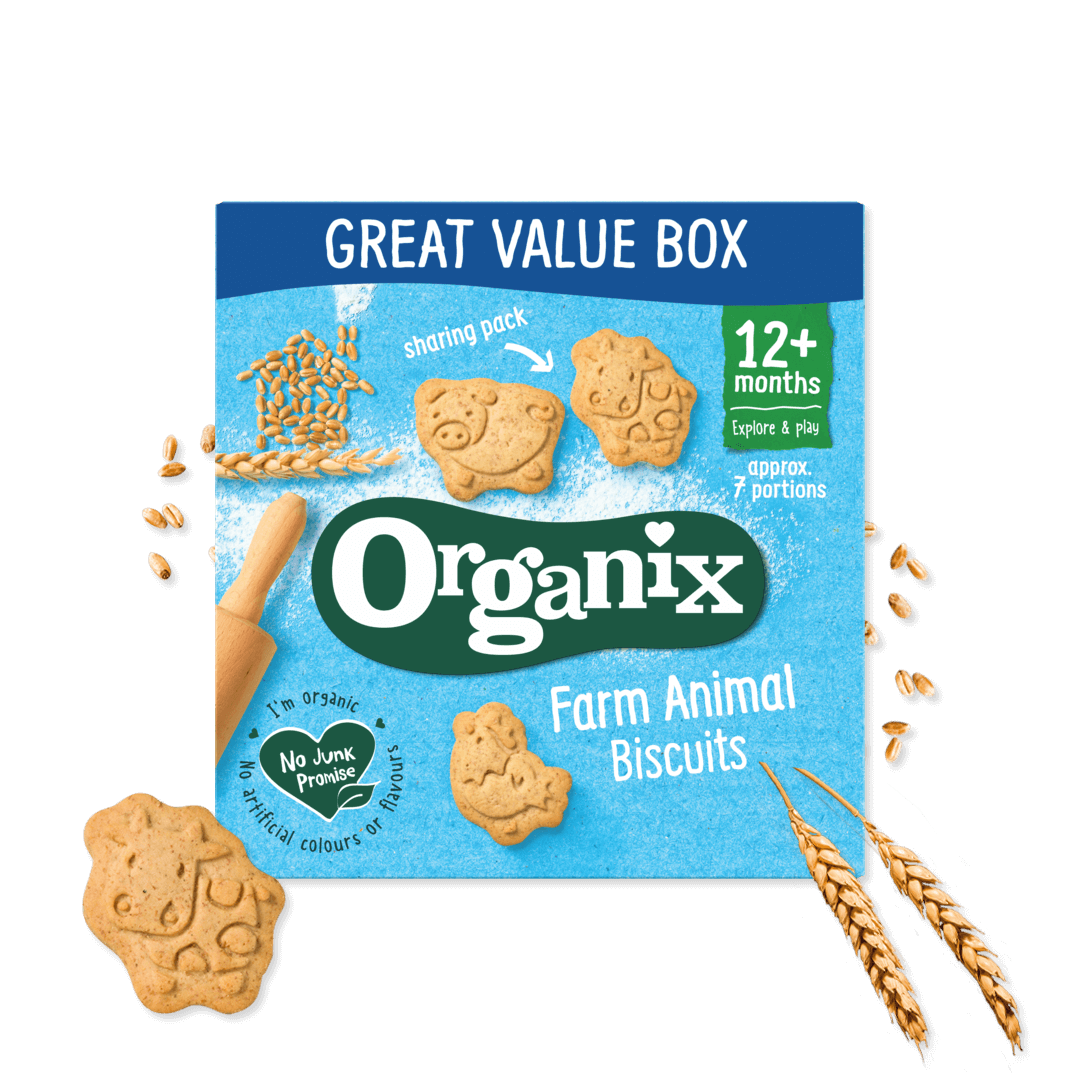 Organix Organic Farm Animal Biscuits Toddler Snacks – 12+ Months, 100g