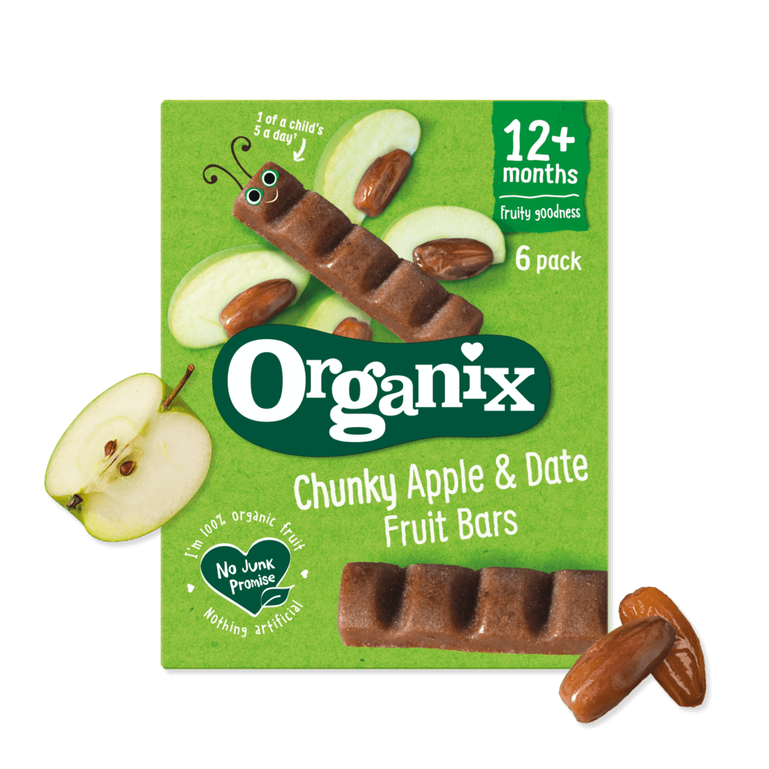 Organix Apple & Date Chunky Fruit Bars Toddler Snacks – 12+ Months, 6 x 17g