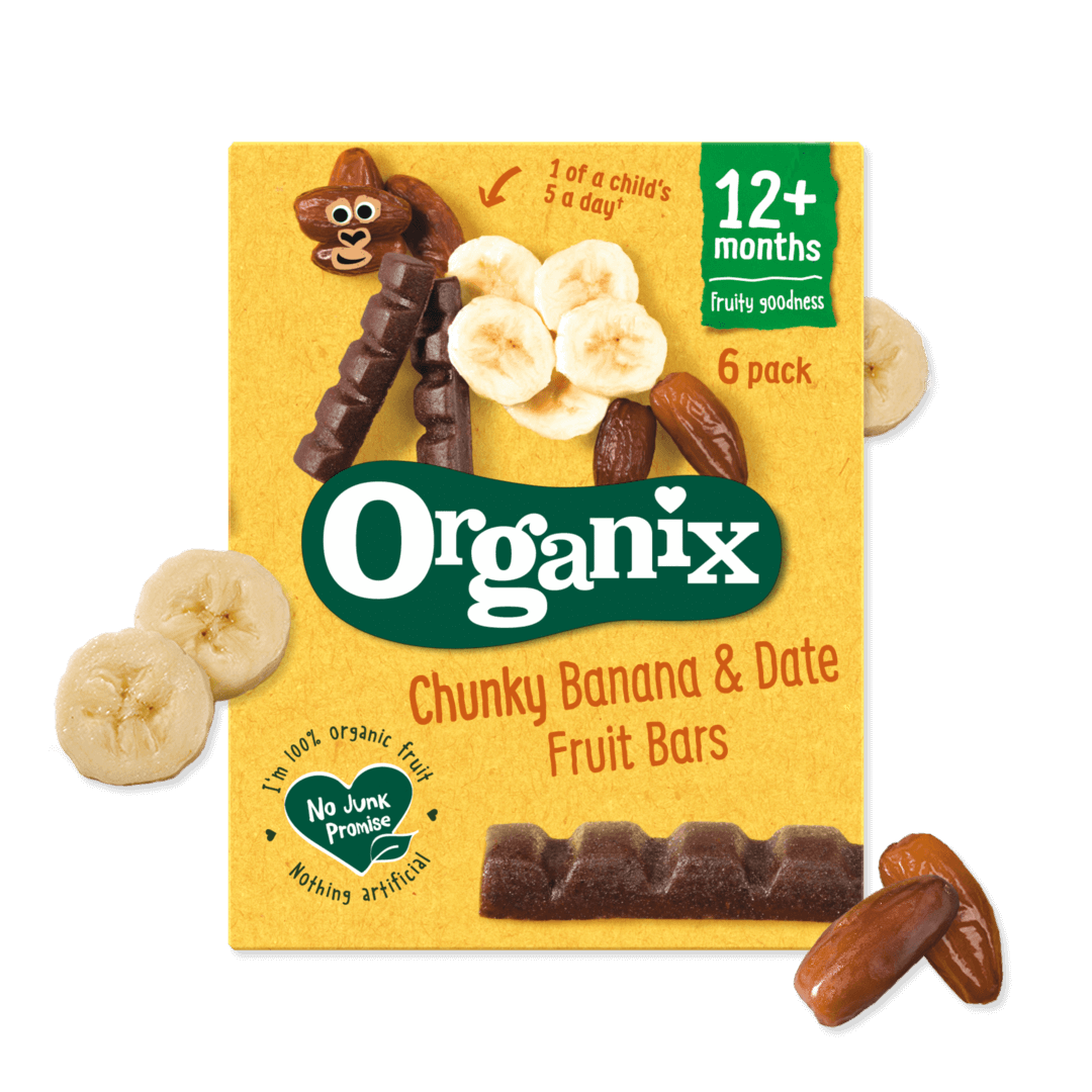 Organix Banana & Date Chunky Fruit Bars Toddler Snacks – 12+ Months, 6 x 17g