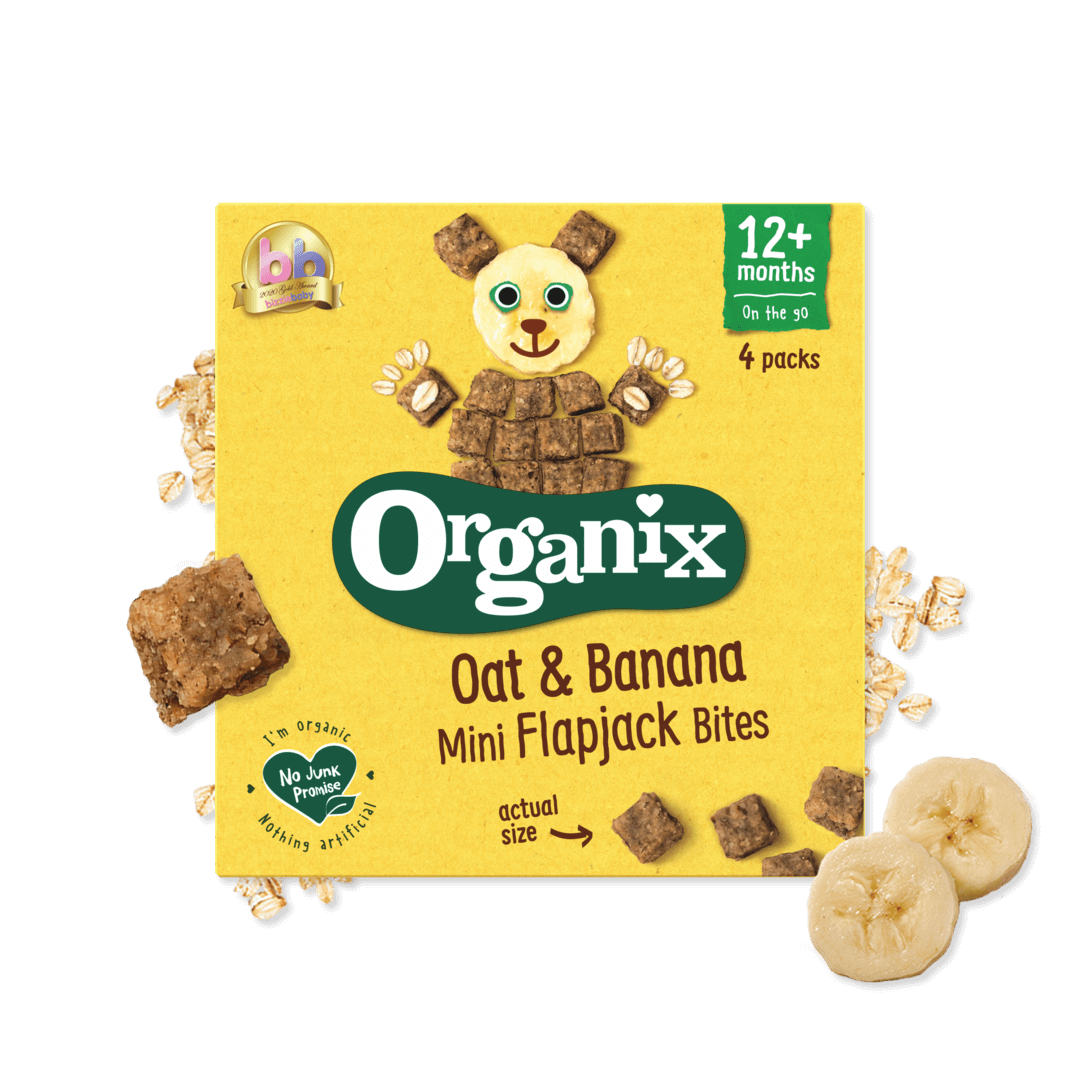Organix Mini Oat & Banana Flapjack Bites Toddler Snacks – 12+ Months, 4 x 20g