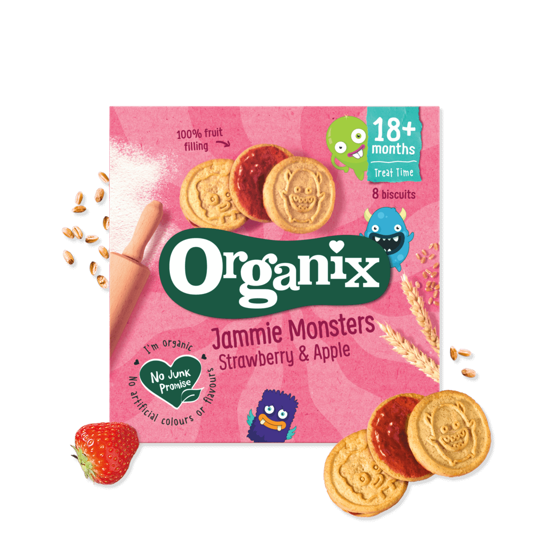Organix Organic Jammie Monsters Strawberry & Apple Biscuits – 18+ Months, 64g