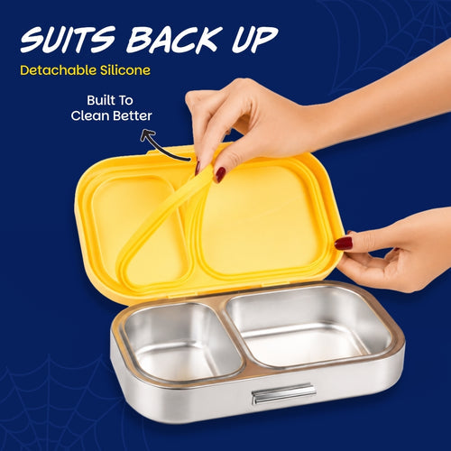 Basil Bento Ace 2 Compartment Stainless Steel Lunchbox 600 ml Little Websters