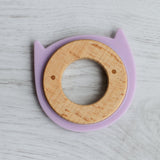 Little Rawr - Wood Silicone Disc Teether Purple Kitty