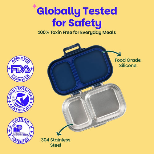 Basil Bento Ace 2-Compartment Stainless Steel Lunchbox 600 ml Classic Blue