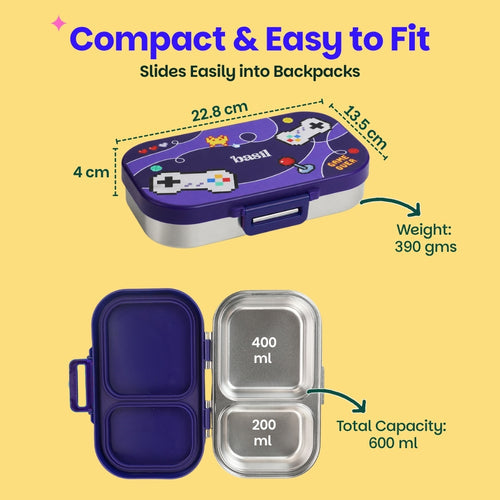 Basil Bento Ace 2 Compartment Lunchbox 600 ml Pixel Rush