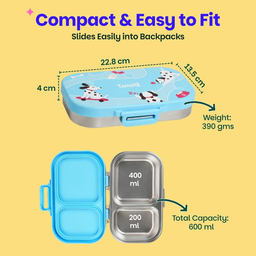 Basil Bento Ace 2 Compartment Lunchbox 600 ml Wiggly Woof