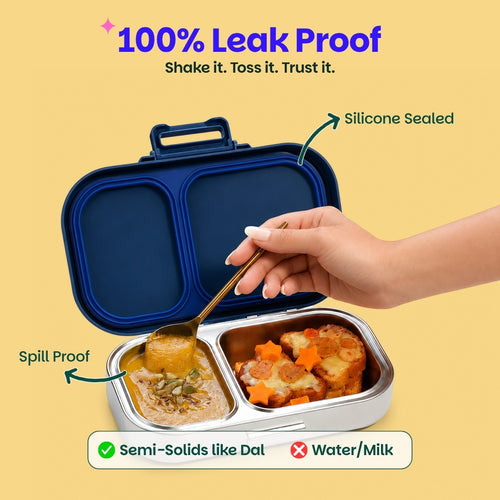 Basil Bento Ace 2-Compartment Stainless Steel Lunchbox 600 ml Classic Blue