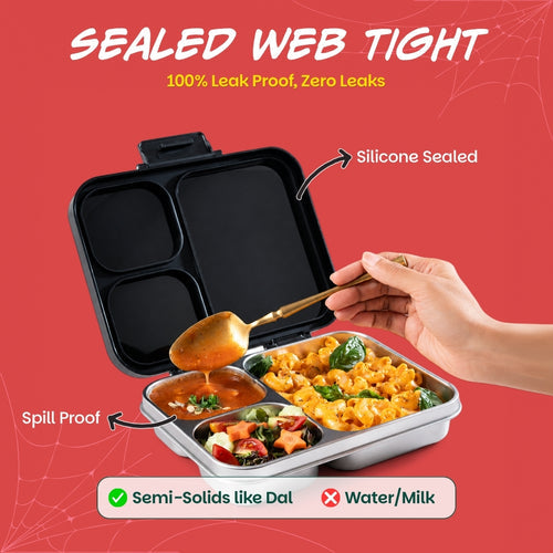 Basil Bento Ace 3 Compartment Stainless Steel Lunchbox 1000 ml Sling Strike