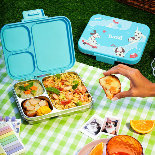 Basil Bento Ace 3 Compartment Stainless Steel Lunchbox 1000 ml Wiggly Woof