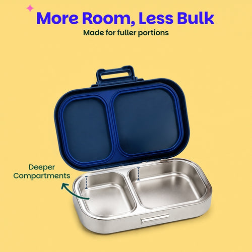 Basil Bento Ace 2-Compartment Stainless Steel Lunchbox 600 ml Classic Blue