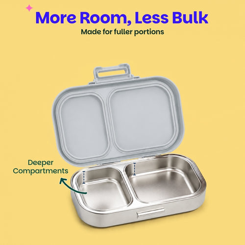 Basil Bento Ace 2 Compartment Stainless Steel Lunchbox 600 ml Classic Grey