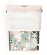 Pluchi Dino Play & Pamper Gift Bundle - (Set of 3 - Soft Toy, Cuddle Cloth & Ring Rattle)