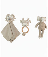 Pluchi Jungle Safari Play & Pamper Gift Bundle - (Set of 3 - Soft Toy, Cuddle Cloth & Ring Rattle)