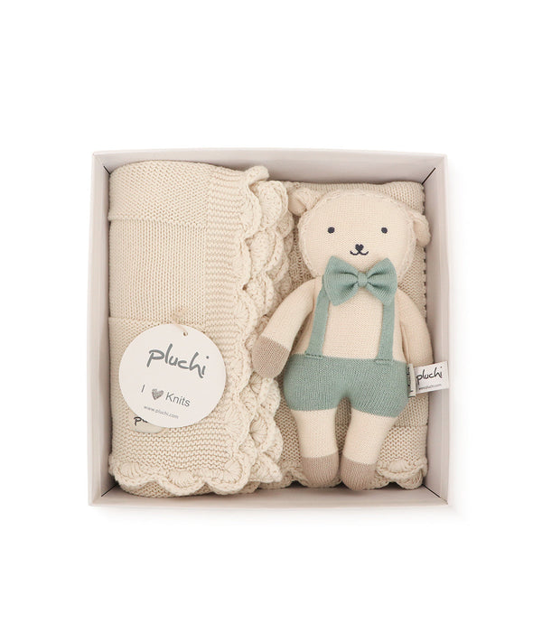Pluchi Little Lamb Snuggle Blue Gift Set of 2 (Soft Toy and Blanket)