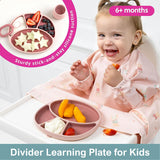 Bibado Silicone Suction Divider Plate – Blush | Baby Weaning Plate