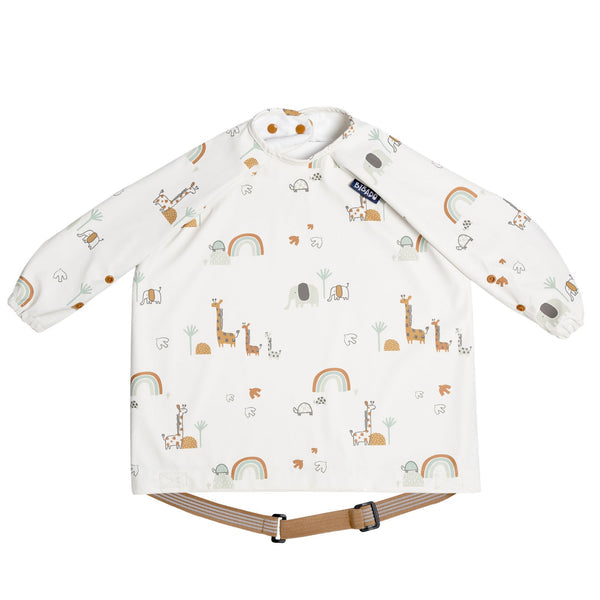 Bibado Long Sleeve Coverall Weaning Bib Serengeti Spaghetti White