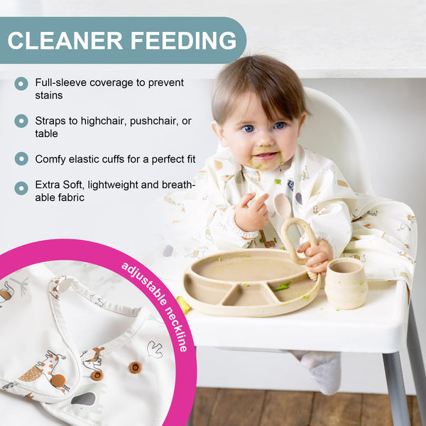 Bibado Long Sleeve Coverall Weaning Bib Serengeti Spaghetti White