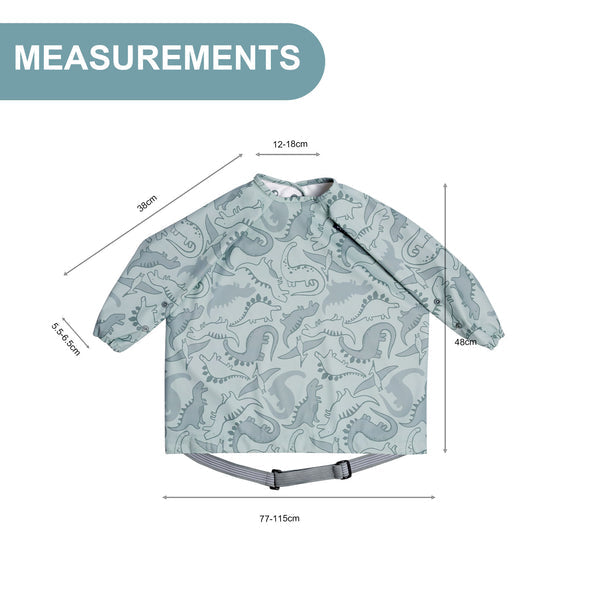 Bibado Long Sleeve Coverall Weaning Bib Dino Roar Grey