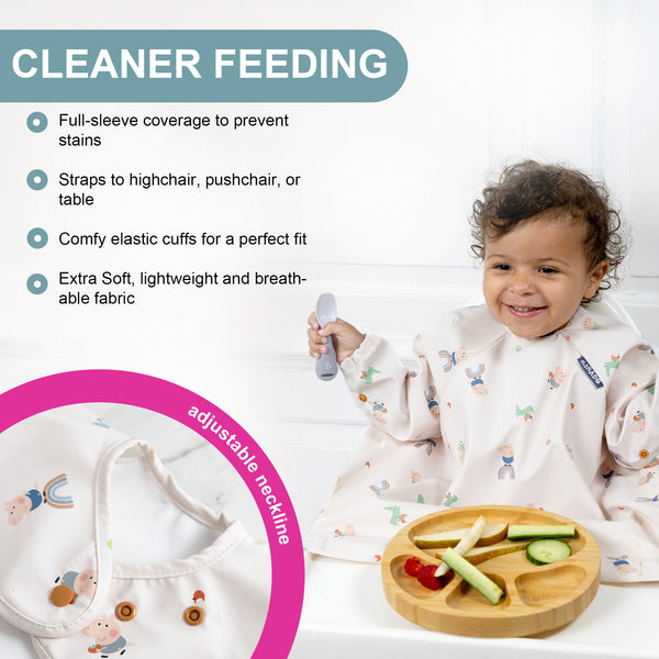 Bibado Long Sleeve Coverall Weaning Bib George Pig Beige