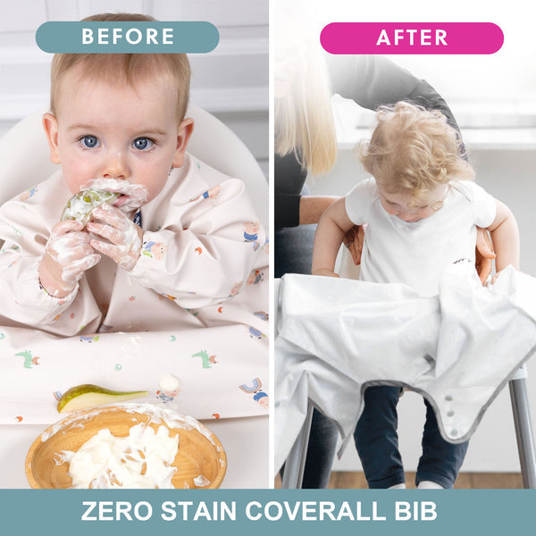 Bibado Long Sleeve Coverall Weaning Bib George Pig Beige