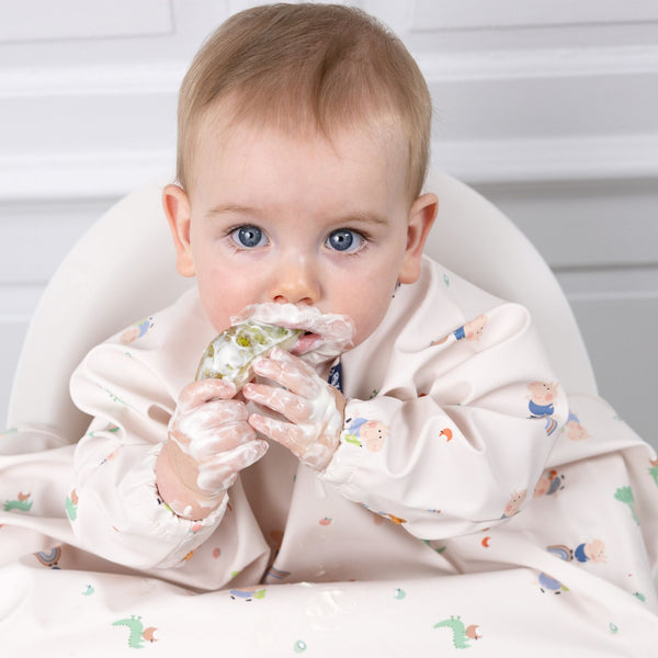 Bibado Long Sleeve Coverall Weaning Bib George Pig Beige