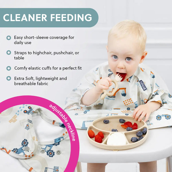 Bibado Short Sleeve Coverall Weaning Bib Little Loader 6–36 Months Grey