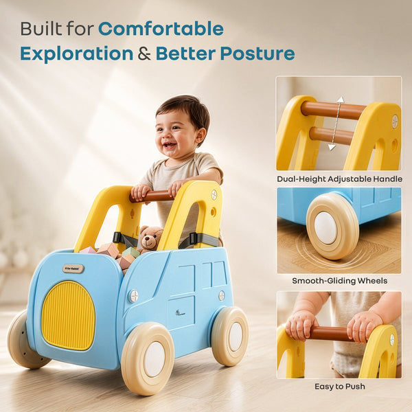 R for Rabbit Kiddie Kart Ride-On & Push Walker 4 in 1 0–3Y Up to 20kg – Blue Yellow